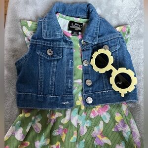 12 month Kids Denim Vest with Floral Dress